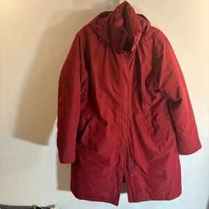 LAND’S END Sz XL Puffer Coat Down Filled Zipper and Snap Closure Hood Pockets